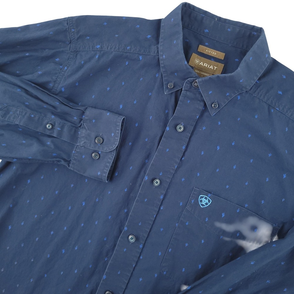 Ariat Shirt Mens L Blue Geometric Long Sleeve Button Down Western Casual Slim